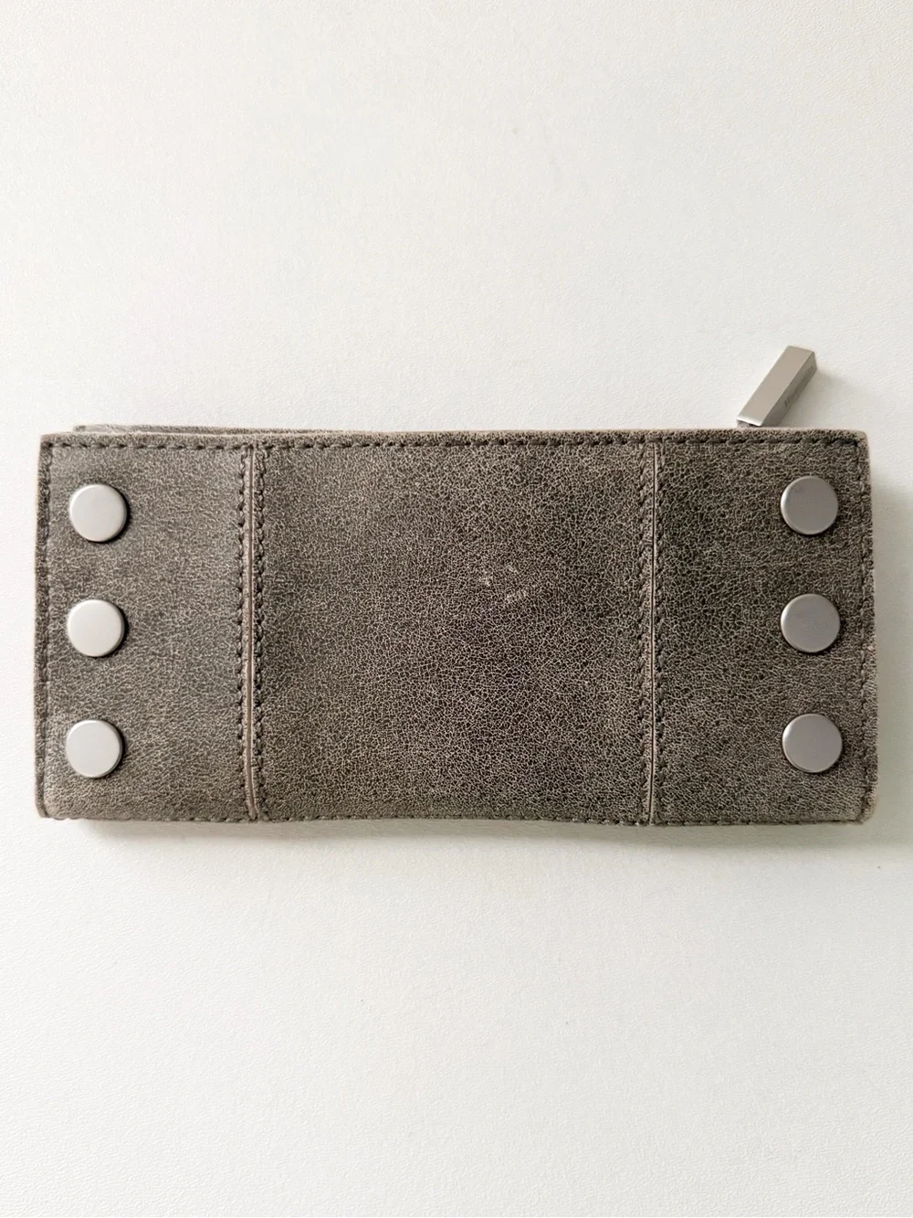 Hammitt 110 North Leather Wallet Taupe Pewter Silver Studded Minimalist Designer